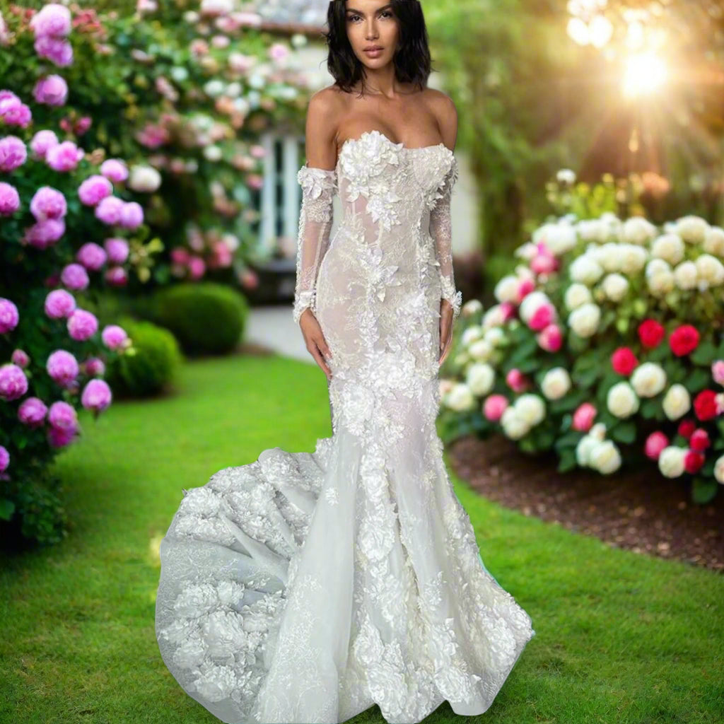 Sweetheart Lace Bridal Dress with Detachable Sleeves