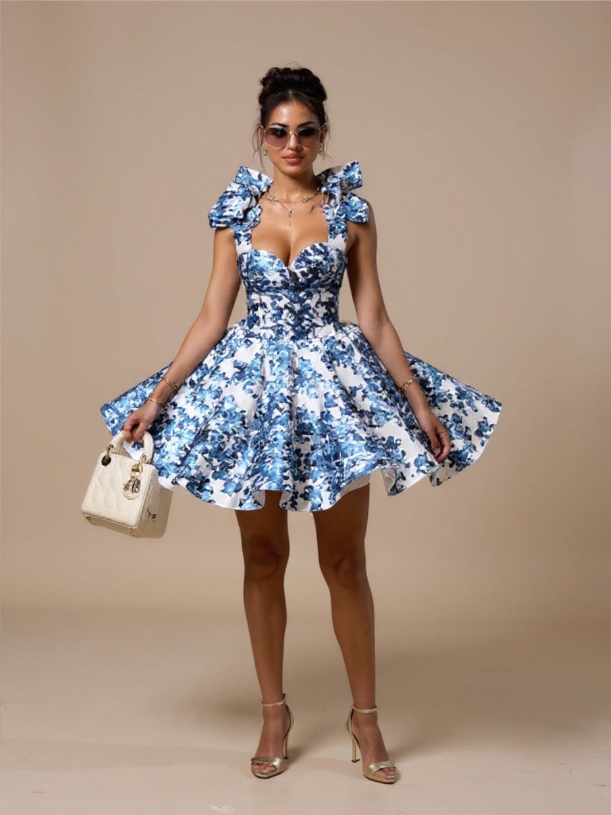 Blue Floral A-Line Short Dress