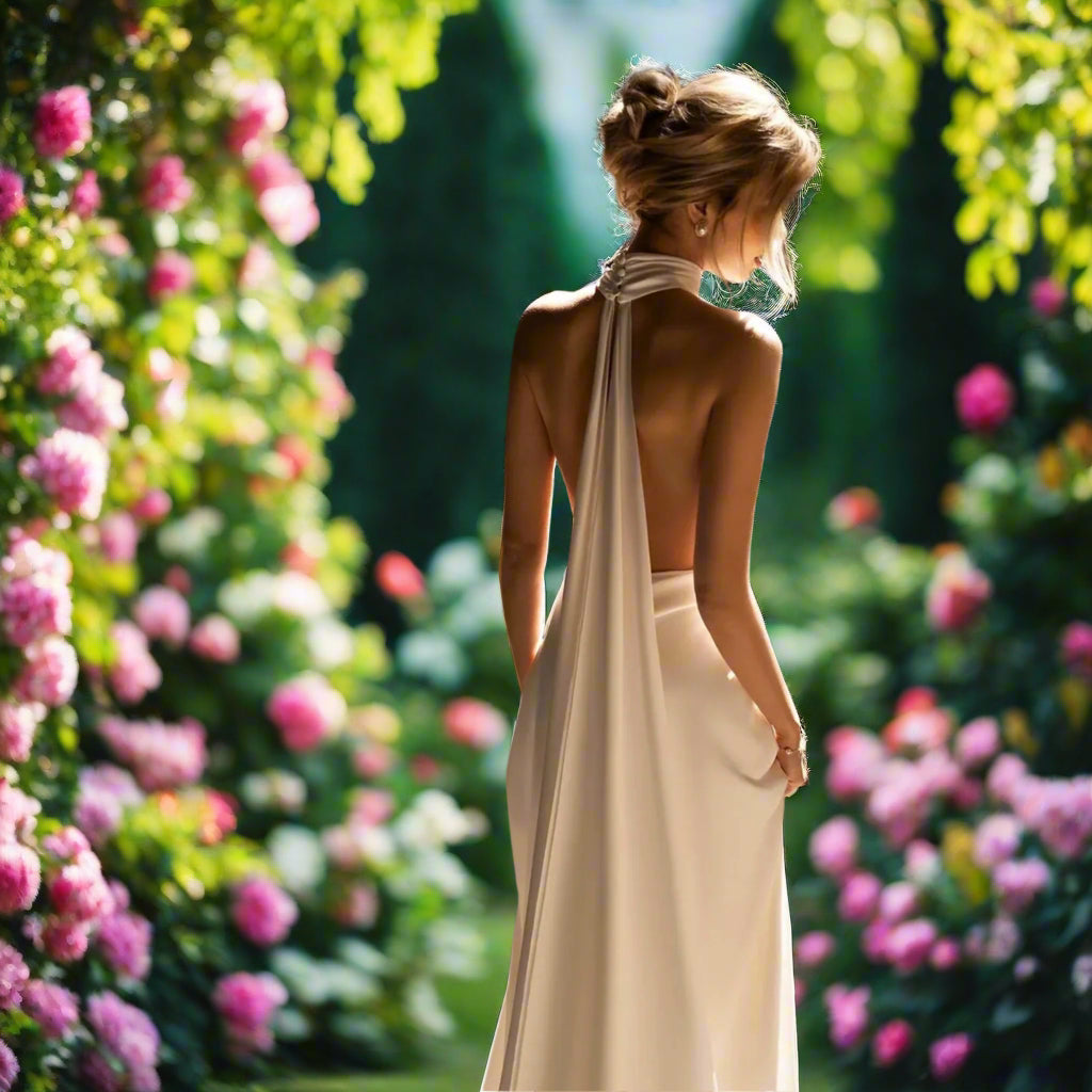 Satin V-Neck Halter Bridal Gown