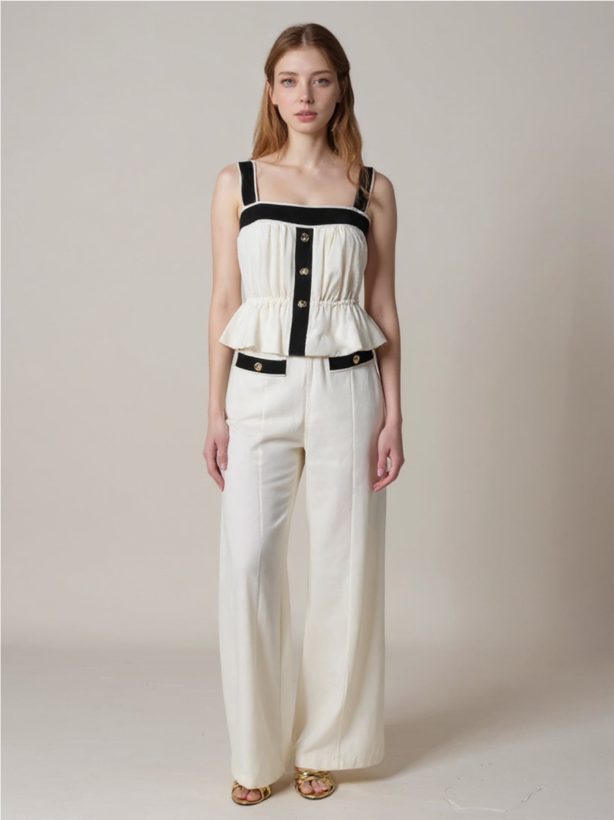 White Ruffled Hem Tank & Pants Set