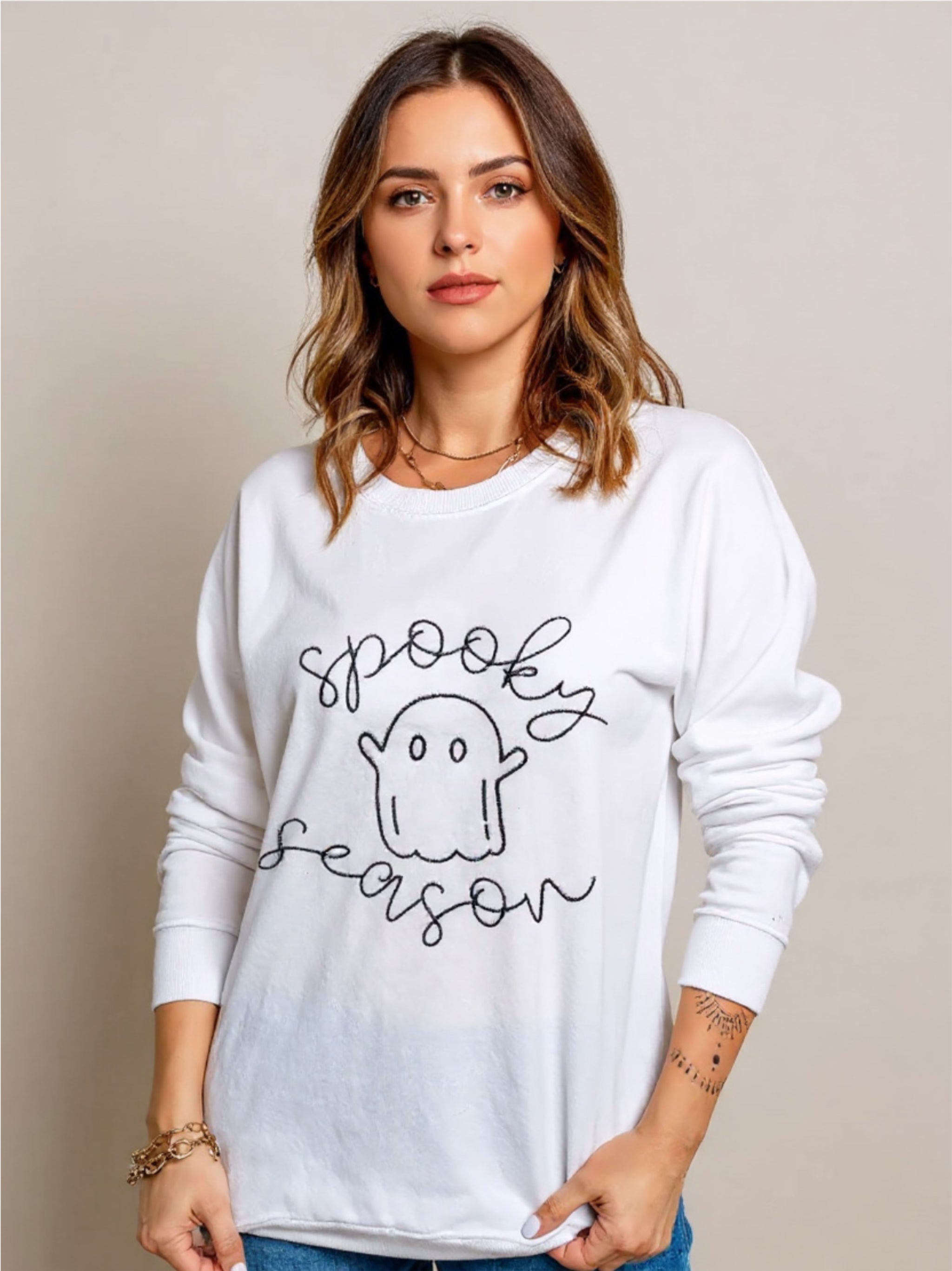 Ghost Graphic Dropped Shoulder Sweatshirt