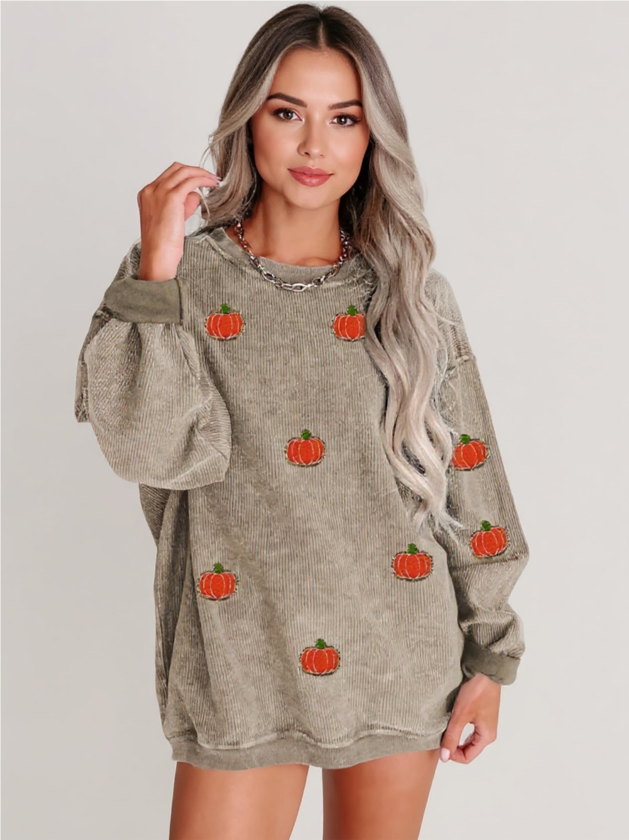 Pumpkin Round Neck Sweatshirt