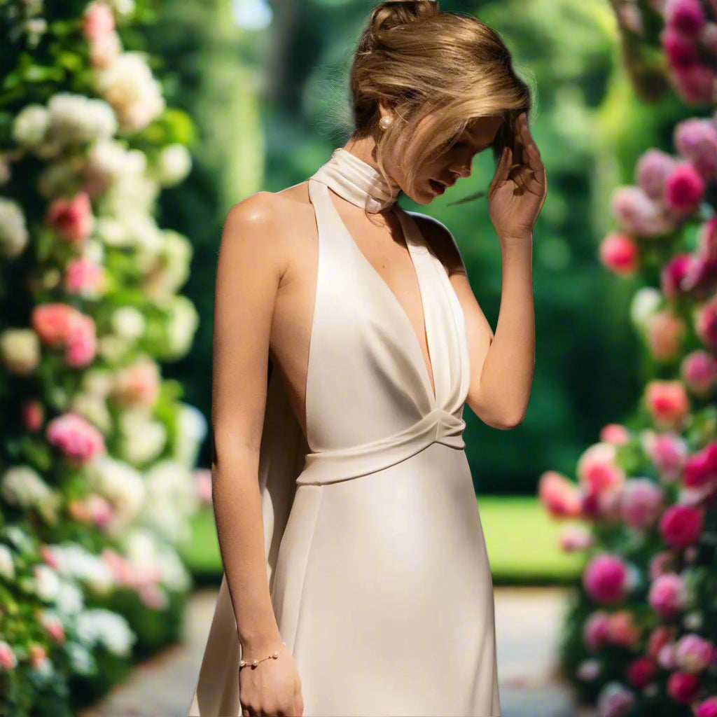 Satin V-Neck Halter Bridal Gown