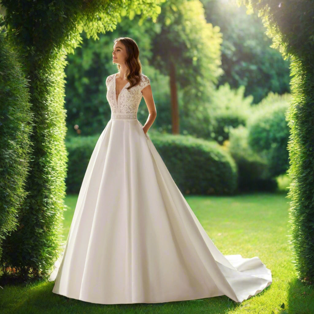 A Line V Neck Bridal Gown
