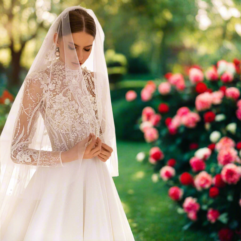 Full Sleeves A Line Wedding Dress