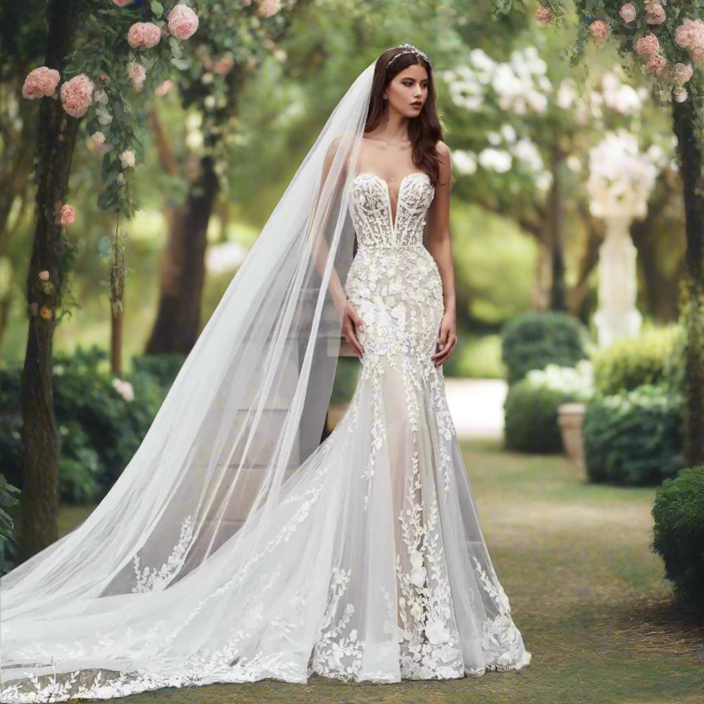 2 In 1 Lace Mermaid Wedding Dress with Detachable Train