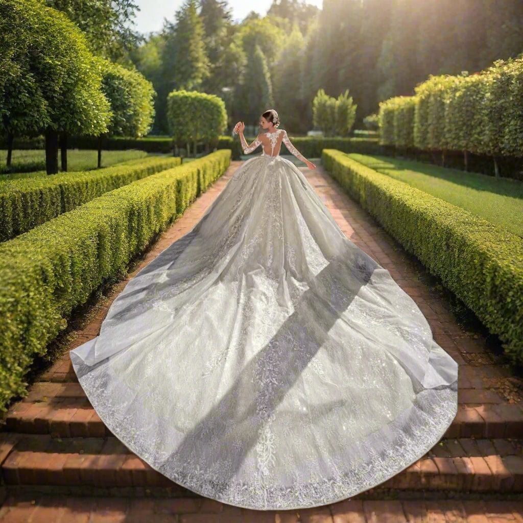 Off The Shoulder Long Sleeve Lace Beaded Bridal Dress