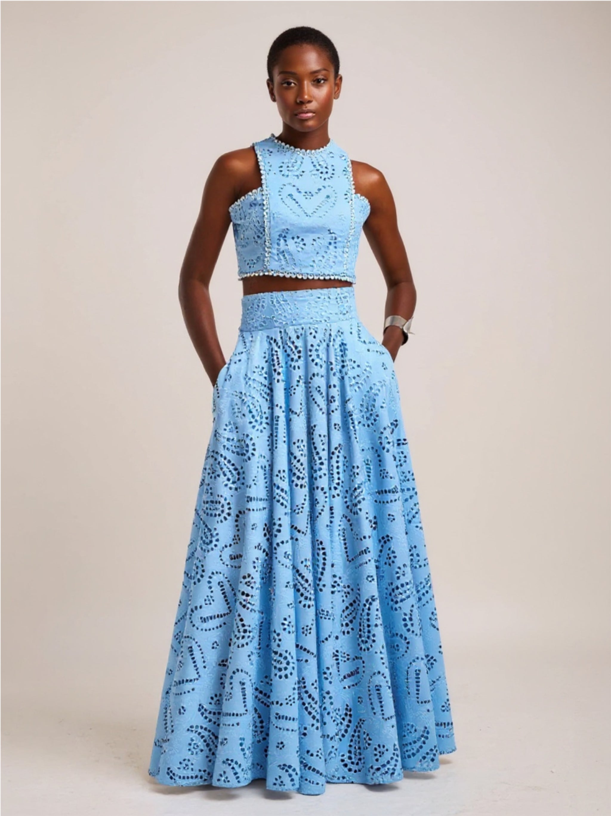Eyelet Lace Top & Maxi Skirt Set