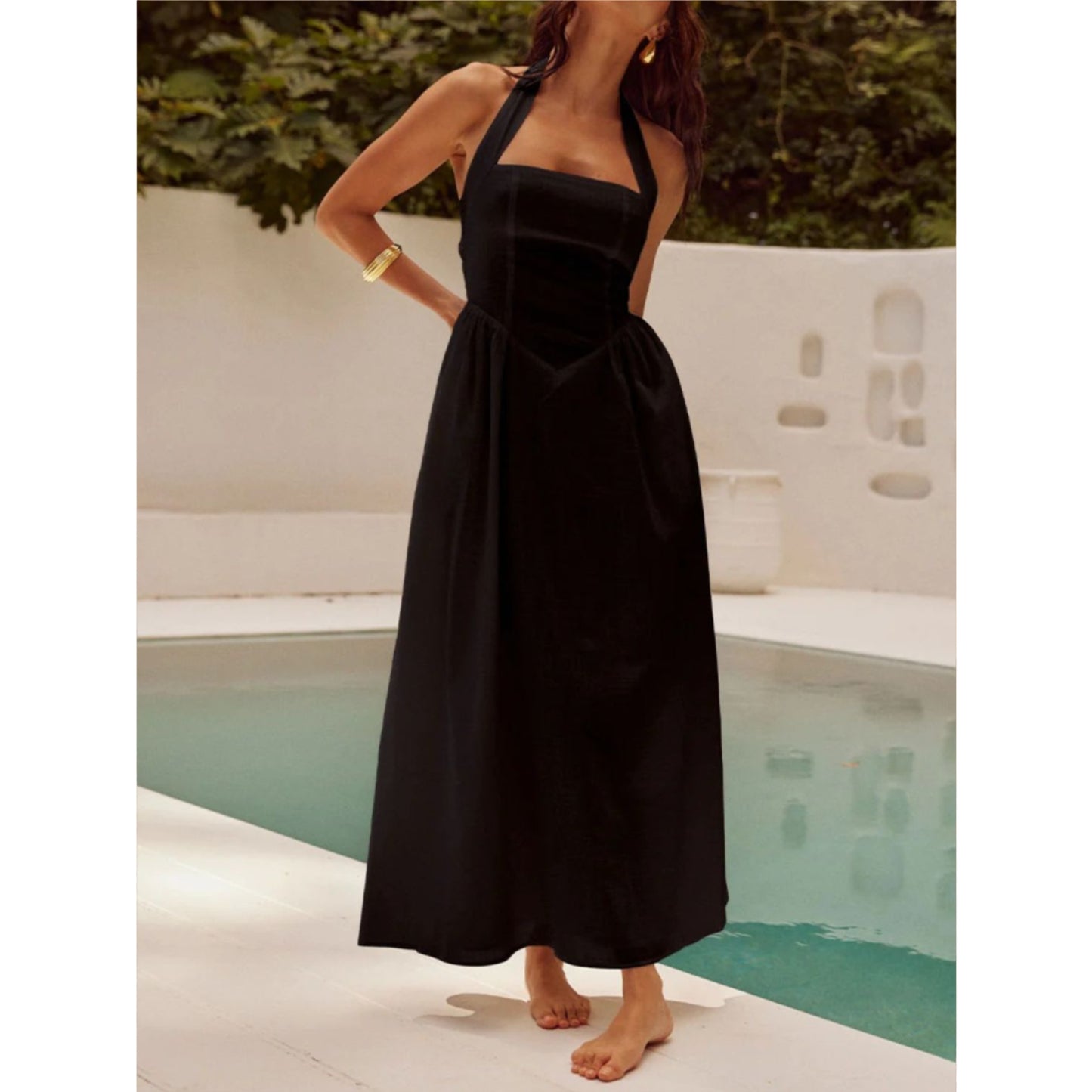 Halter Neck Maxi Dress with Pockets