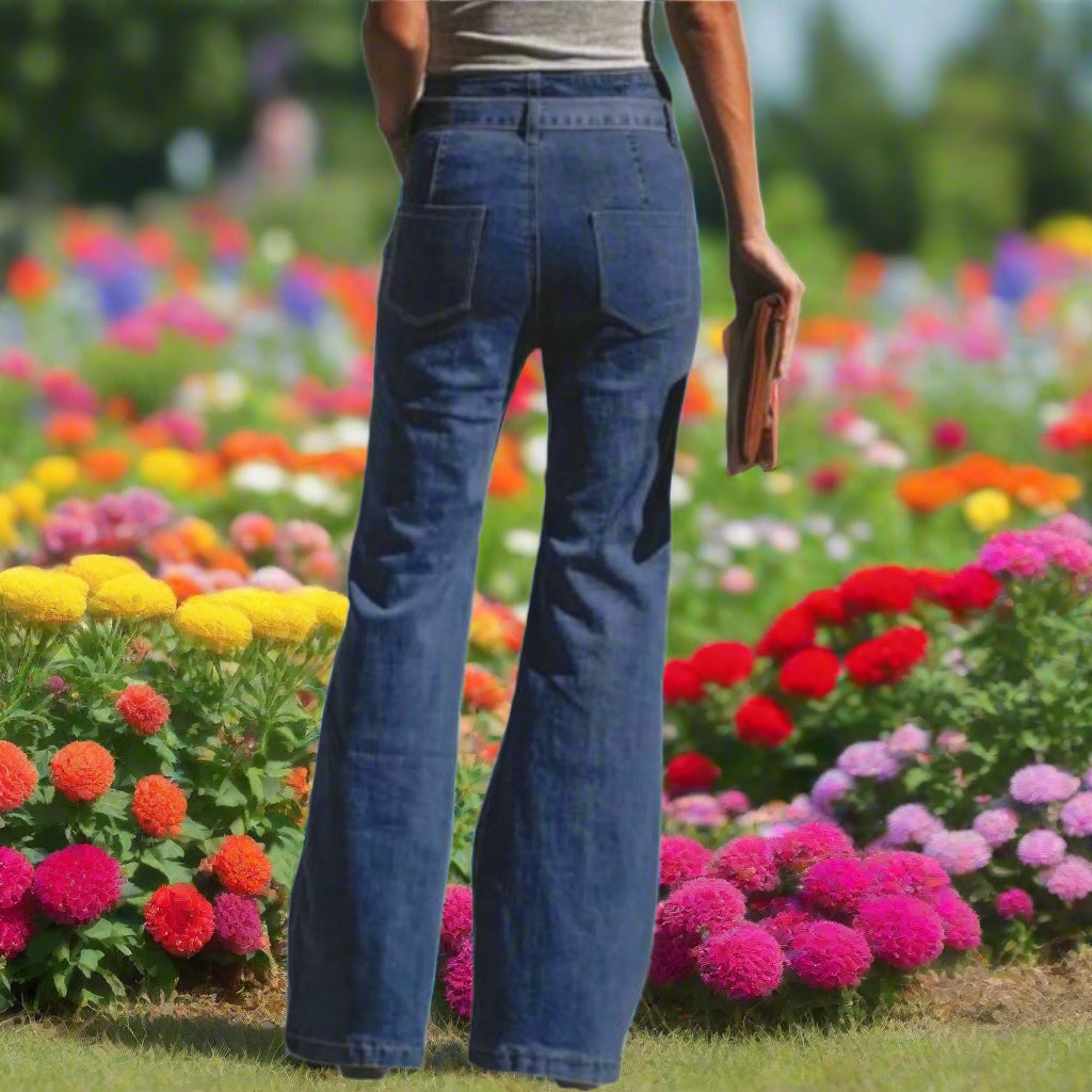 Waist Tie Flare Jeans with Pockets