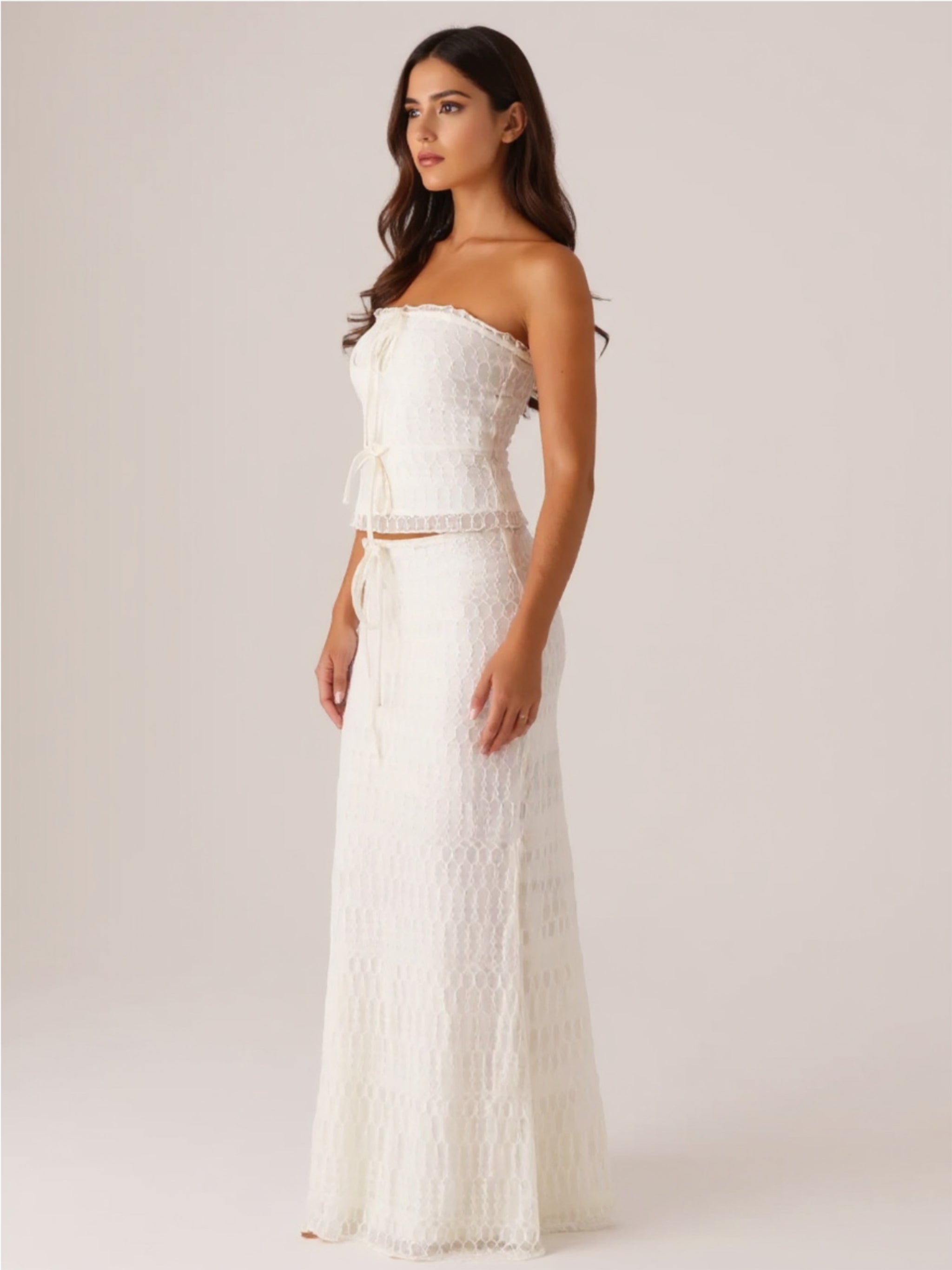 White Tie Front Tube Top & Maxi Skirt Set