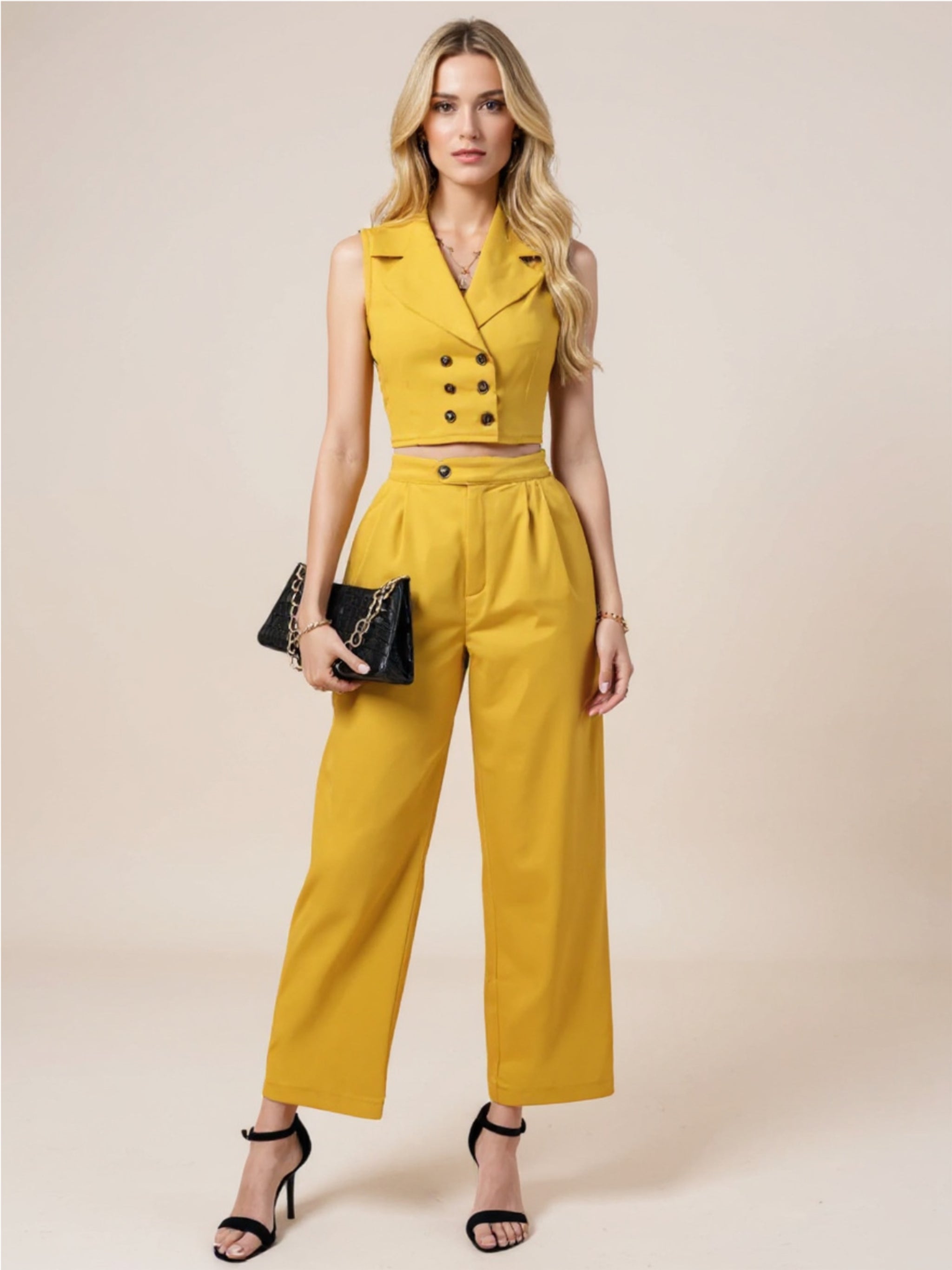 Vest & Wide Leg Pants Two Piece Set