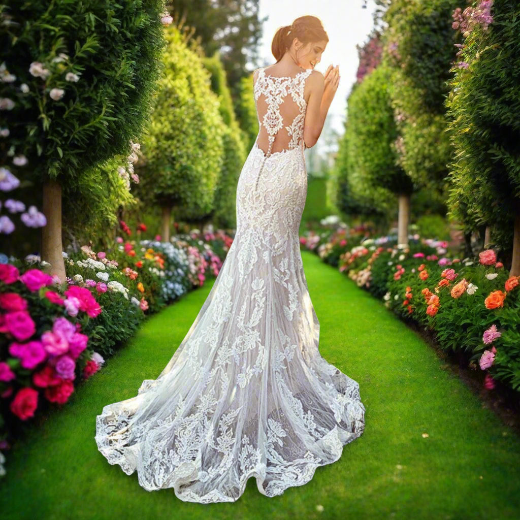 V-Neck Lace Mermaid Wedding Dress