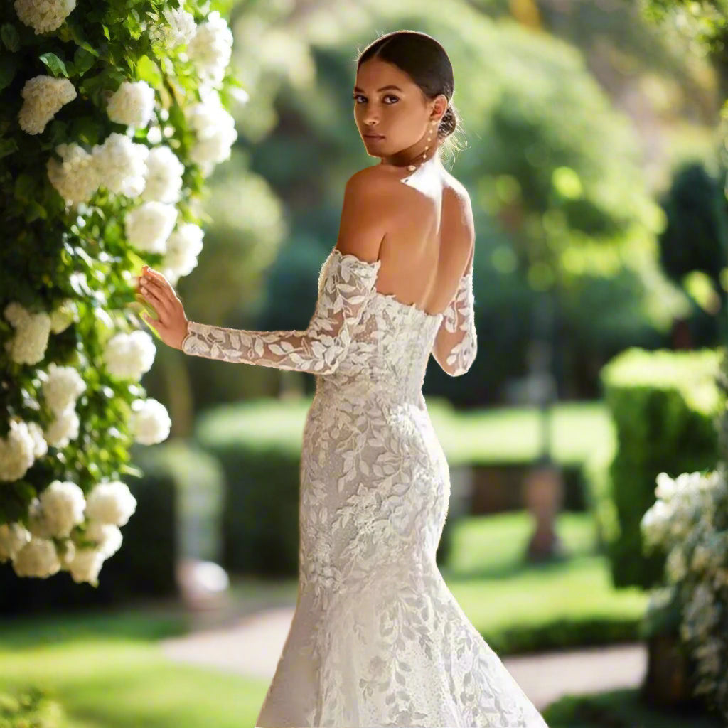 Lace Mermaid Wedding Dress with Detachable Sleeves