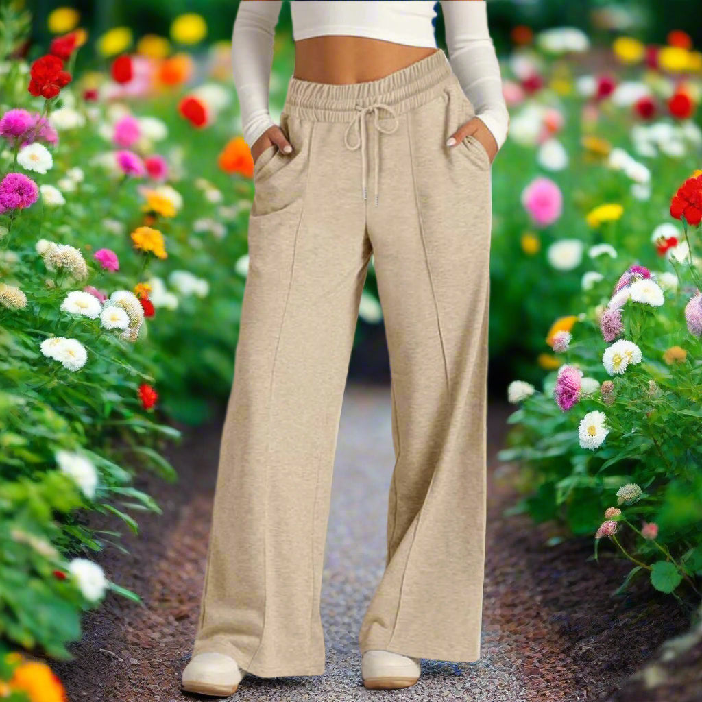 Drawstring Elastic Waist Wide Leg Pants