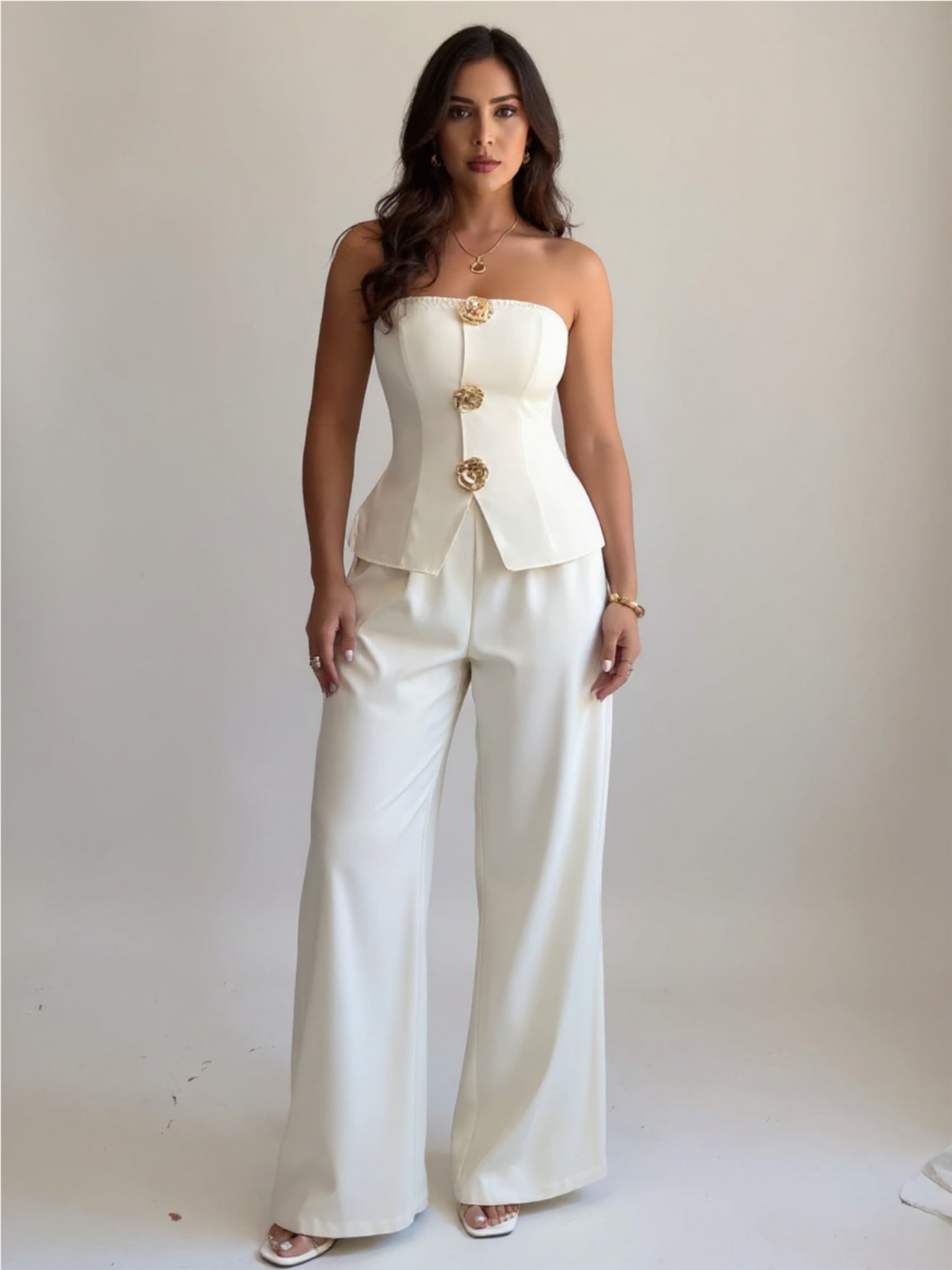 White Tube Top & Wide Leg Pants Set
