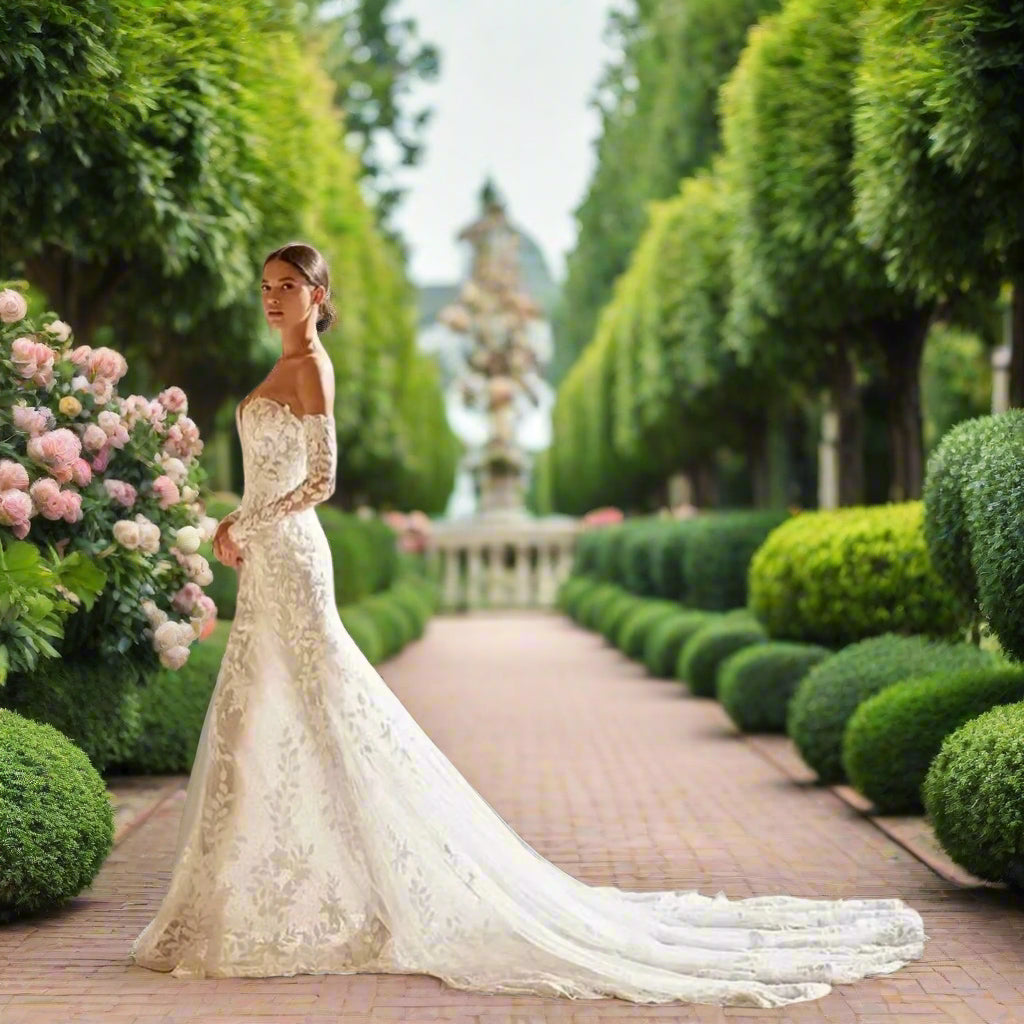 Lace Mermaid Wedding Dress with Detachable Sleeves