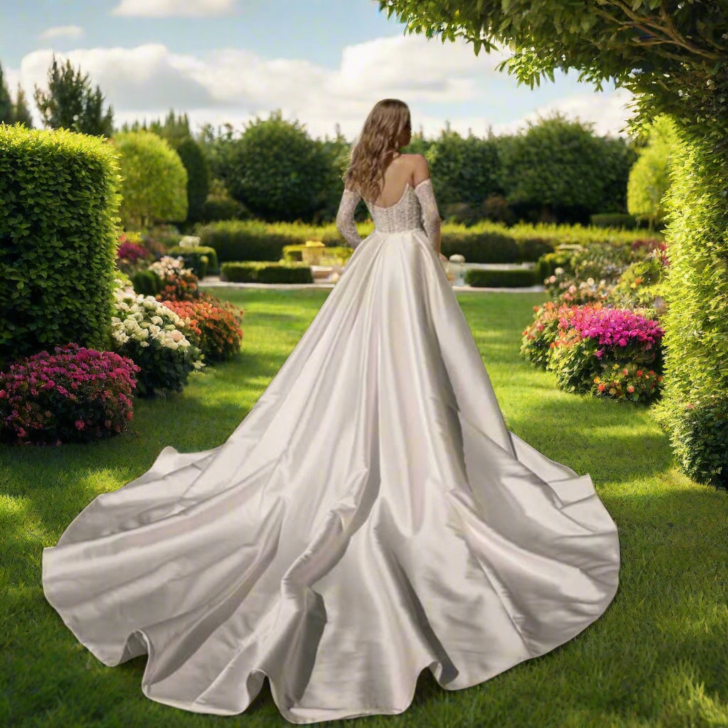 Glitter Detachable Train Satin Wedding Dress