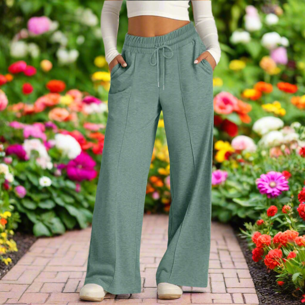 Drawstring Elastic Waist Wide Leg Pants