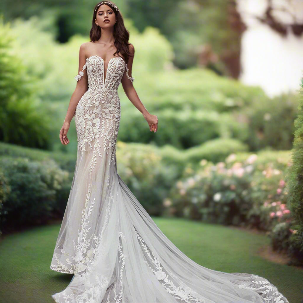 2 In 1 Lace Mermaid Wedding Dress with Detachable Train