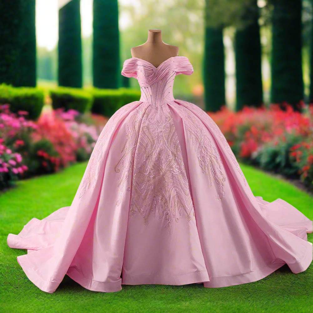 Pink Off The Shoulder Quinceanera Dress
