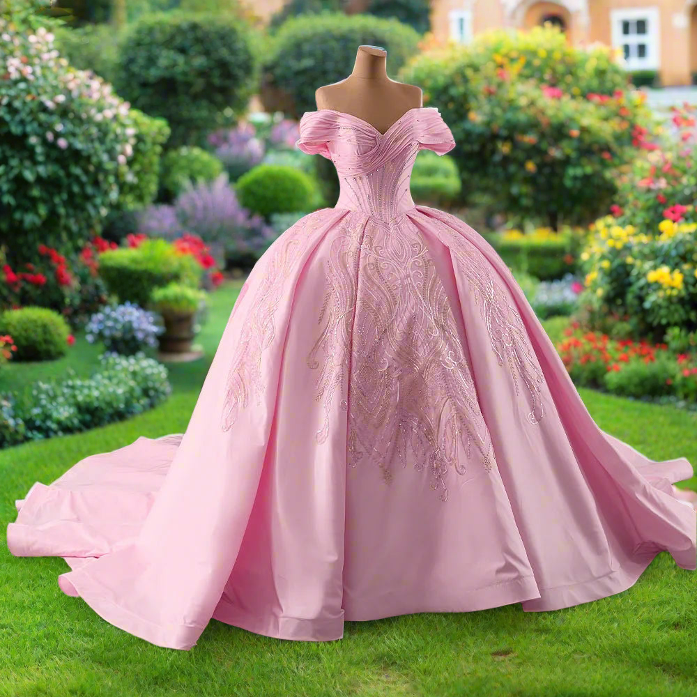 Pink Off The Shoulder Quinceanera Dress