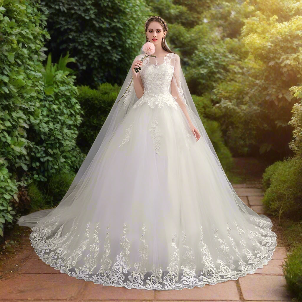 Wedding Dress With Long Cape