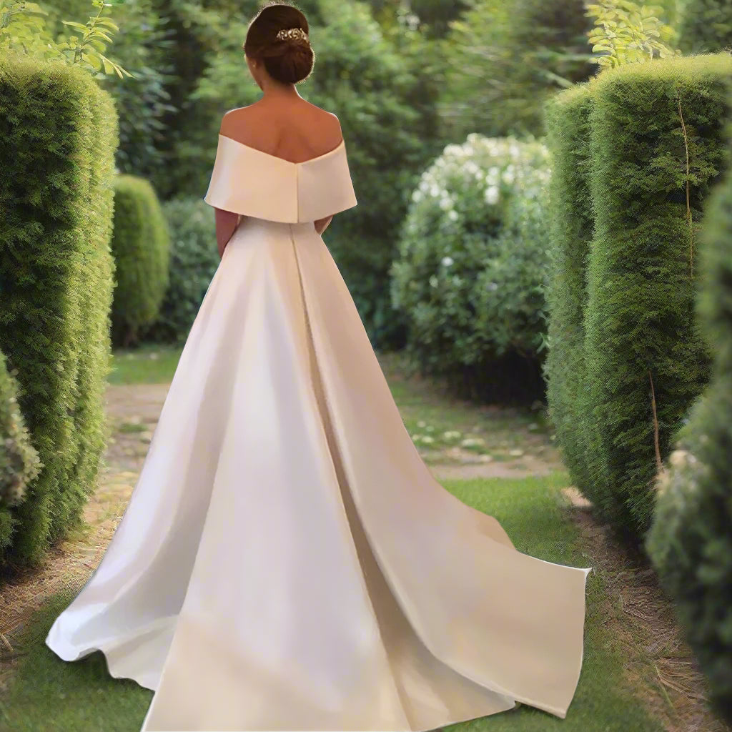 White Satin Off The Shoulder Wedding Dresses
