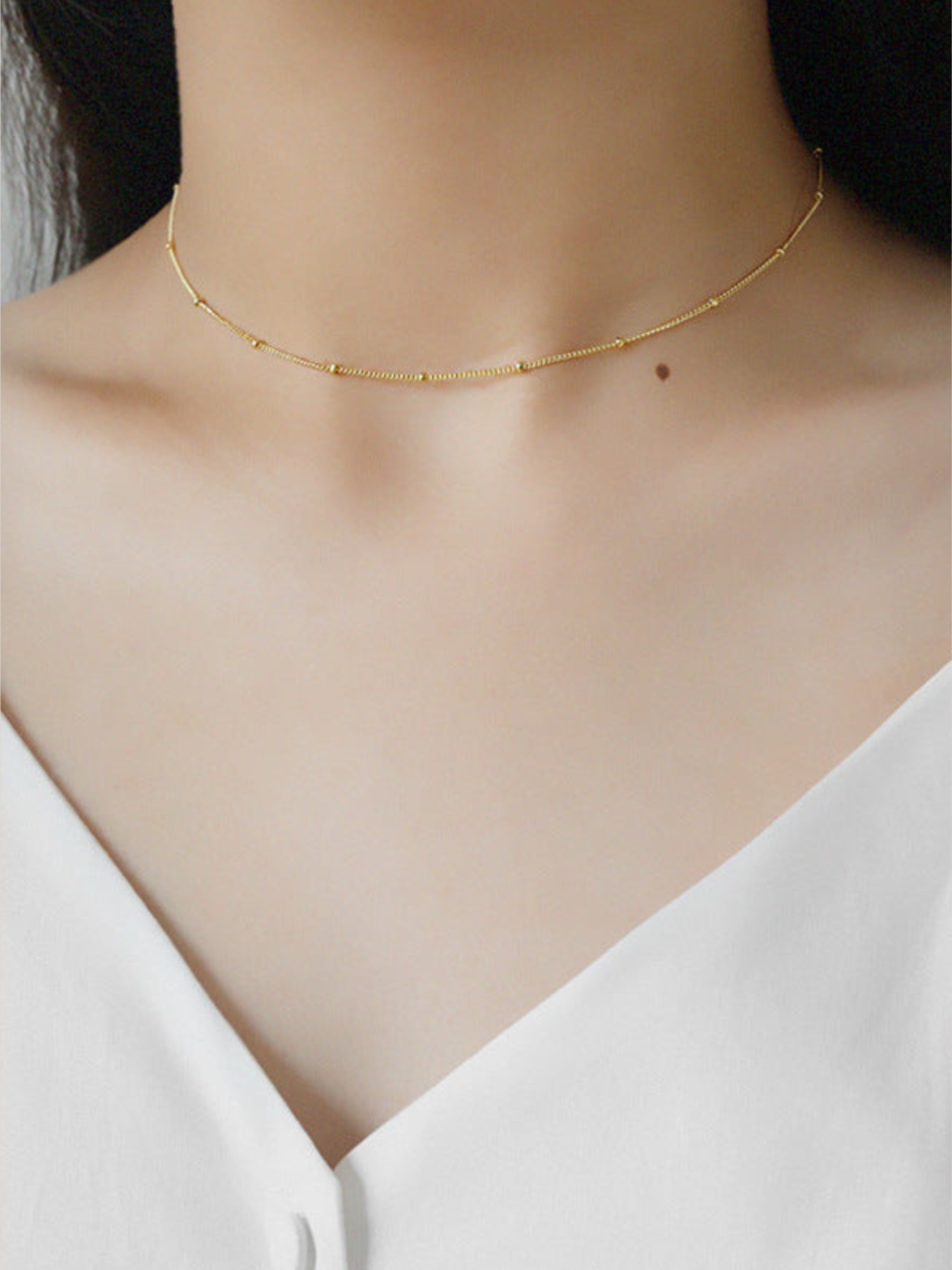 .925 Sterling Silver Simple Satellite Chain Necklace