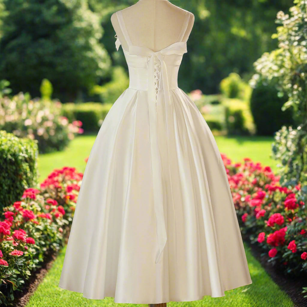Satin A Line White Wedding Dress