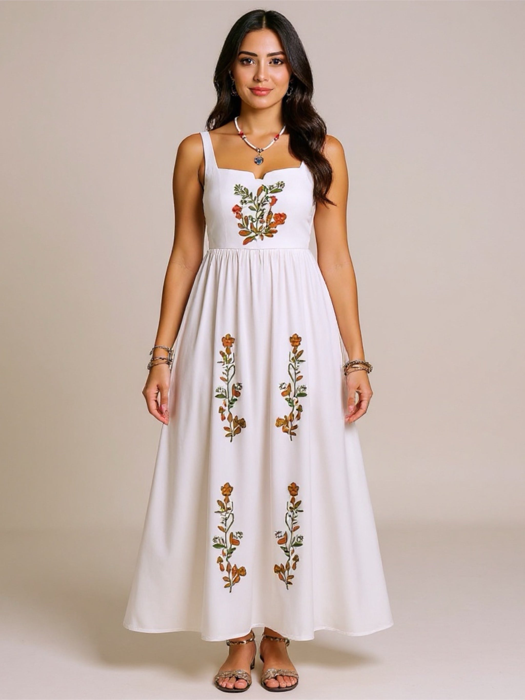 White Floral Embroidered Maxi Dress