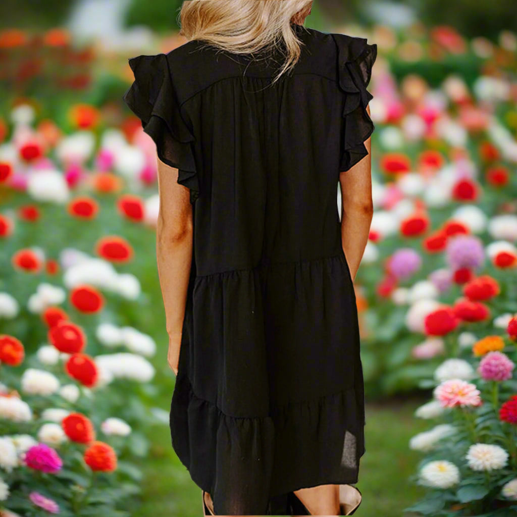 Embroidered Ruffled Cap Sleeve Mini Dress