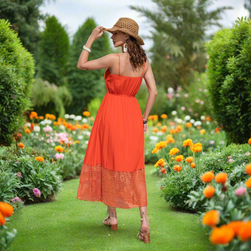 Embroidered Square Neck Midi Dress