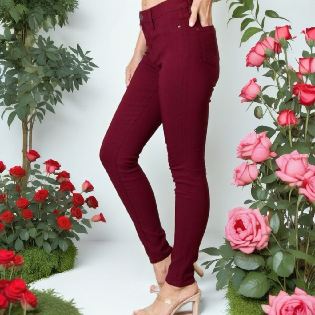 Wine Stretch Mid-Rise Skinny Jeans