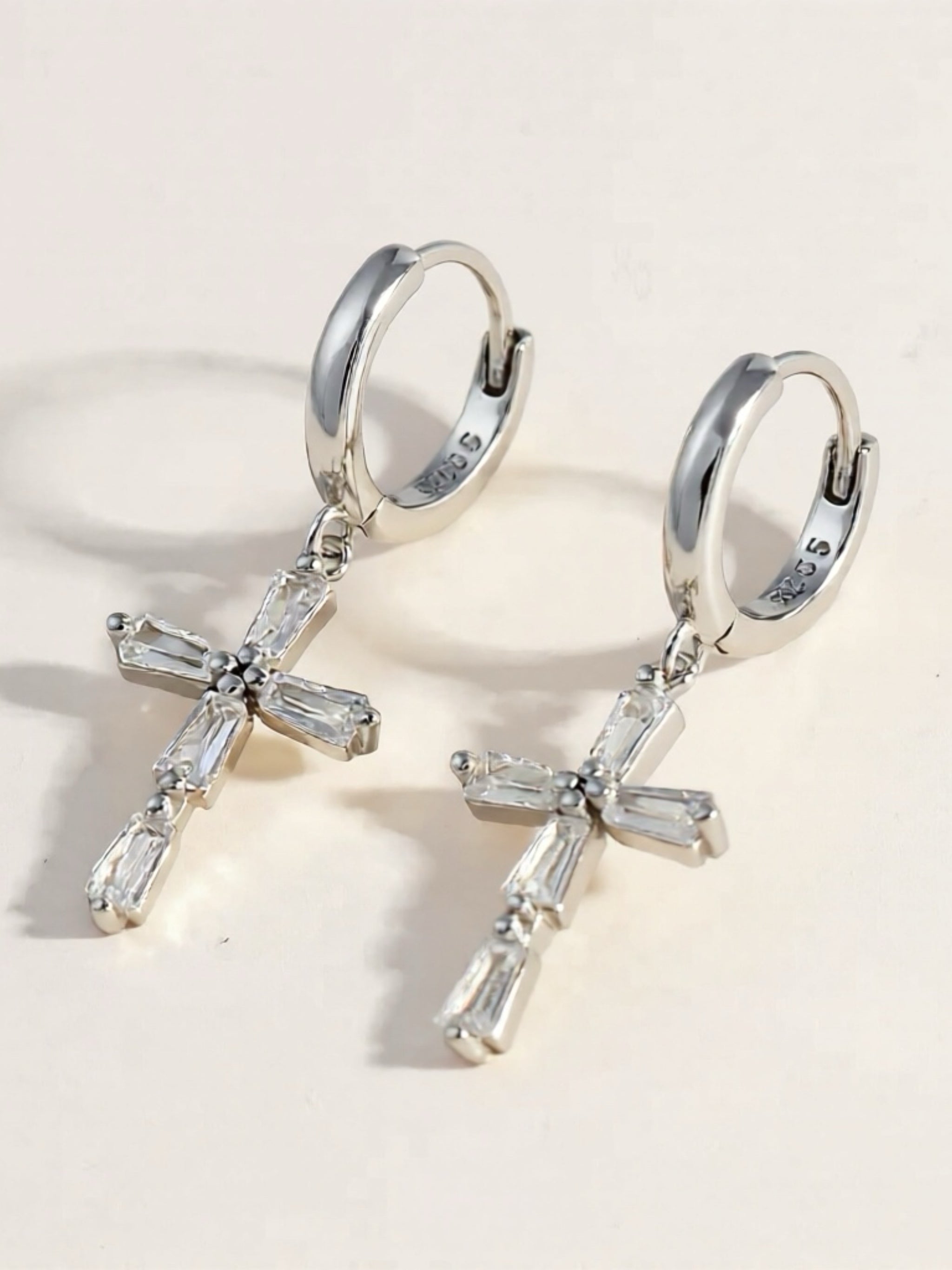 925 Sterling Silver CZ Cross Earrings