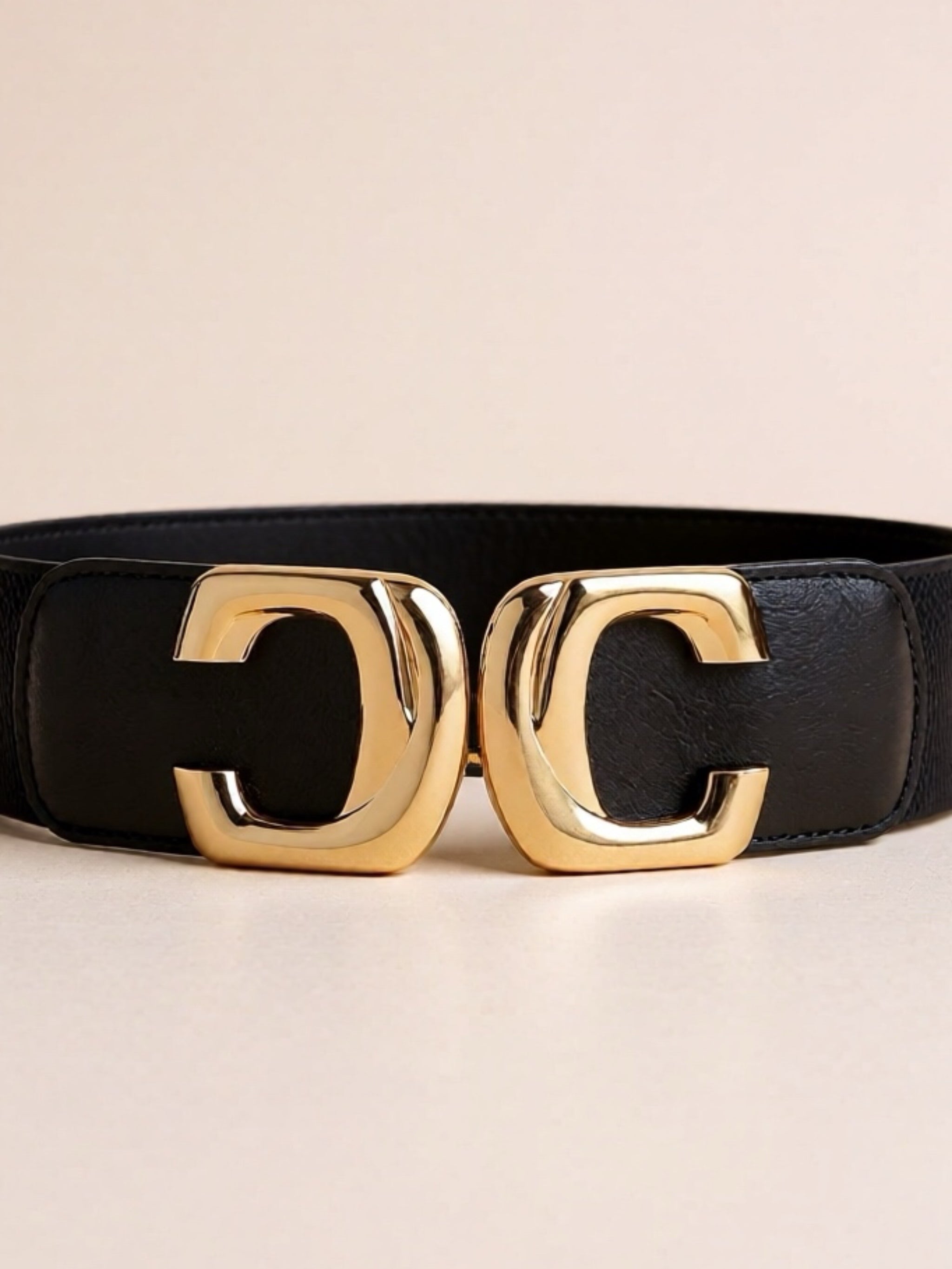Gold Buckle Elastic Wide Belt