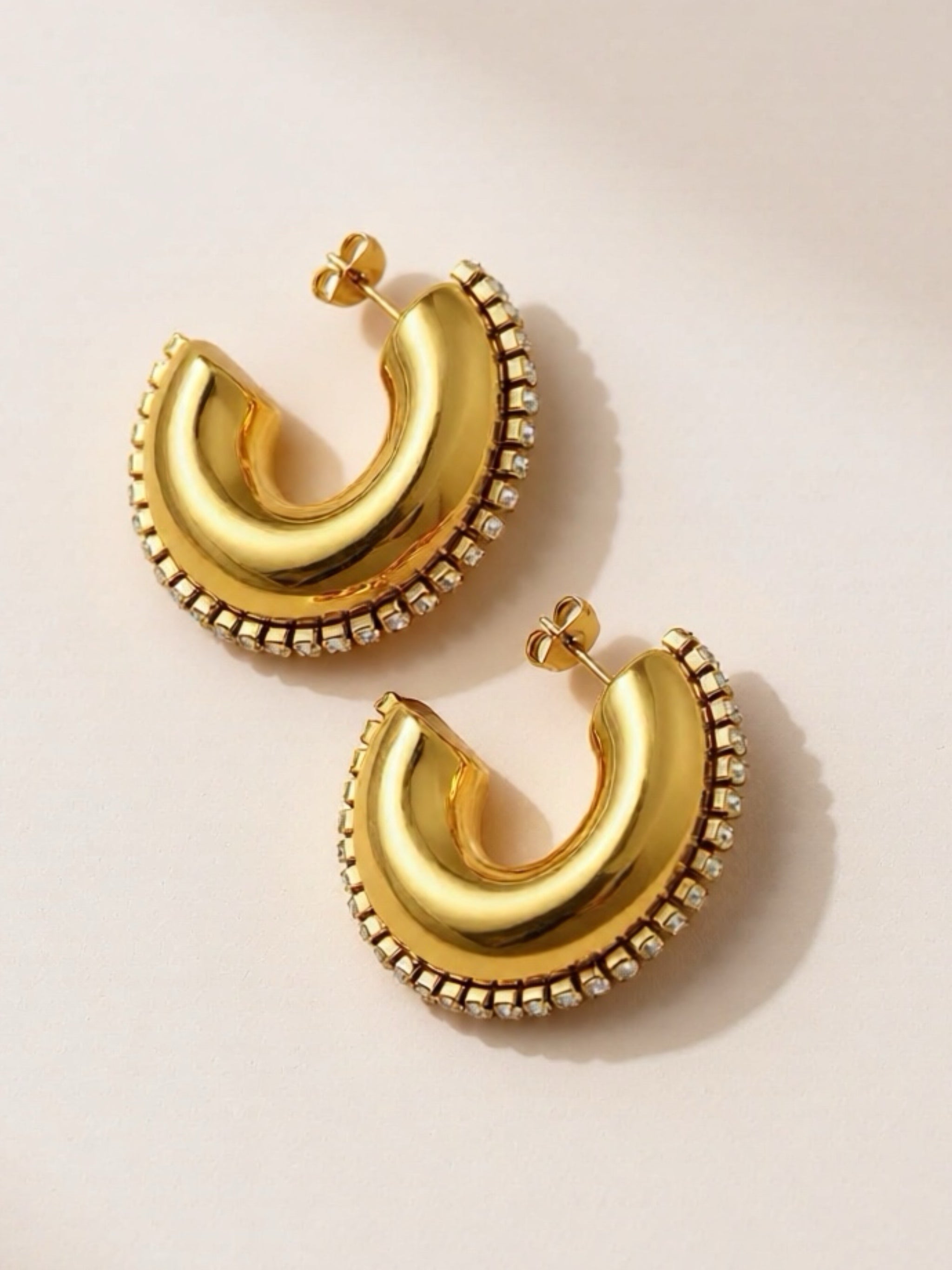 Titanium Steel Inlaid CZ C-Hoop Earrings