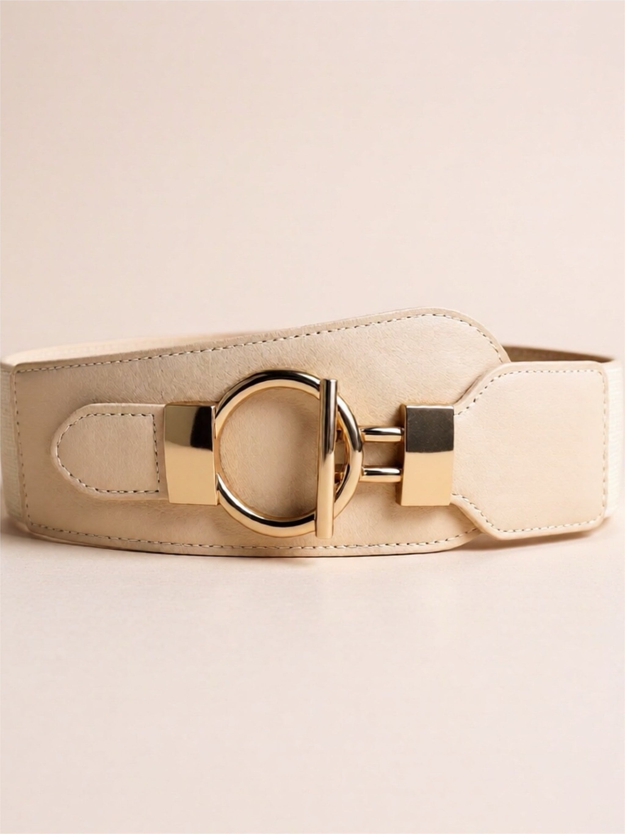 Vegan Leather Elastic Wide Belt with Alloy Buckle