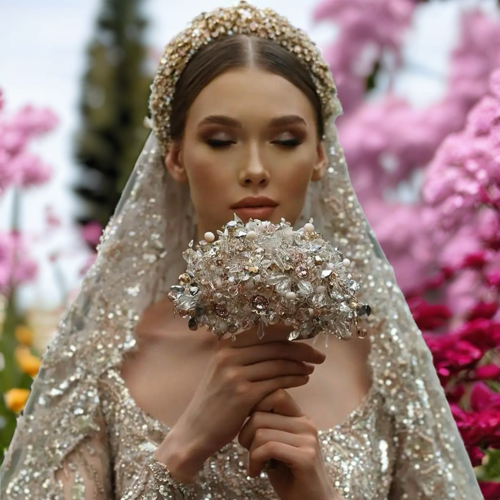 Long Sleeve Beaded Ball Gown Wedding Dress