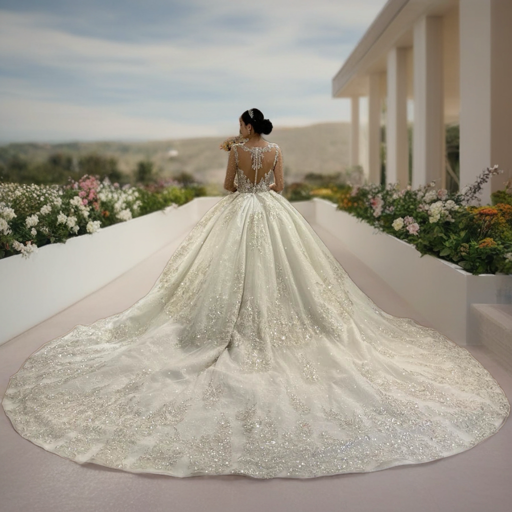 Long Sleeve Beaded Bridal Gown