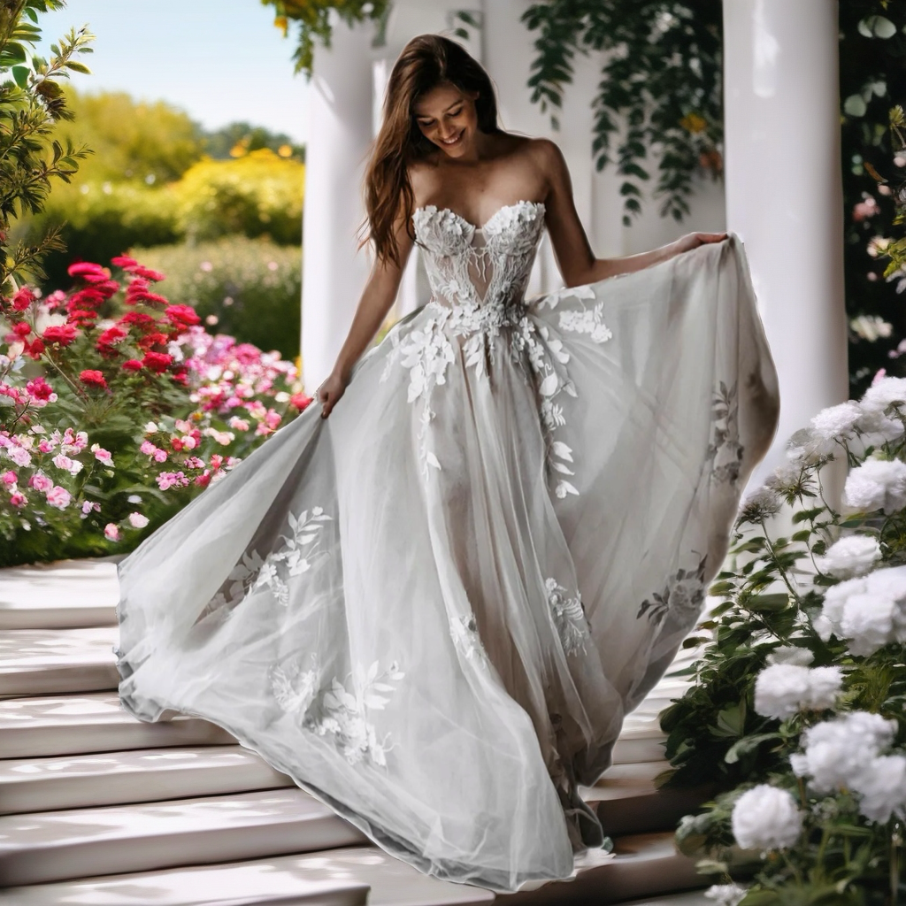 Classic Sweetheart Strapless Lace Bridal Gown