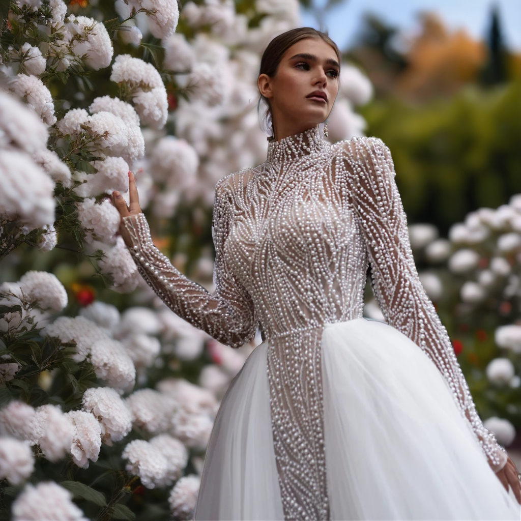 Beaded Long Sleeve Wedding Dress