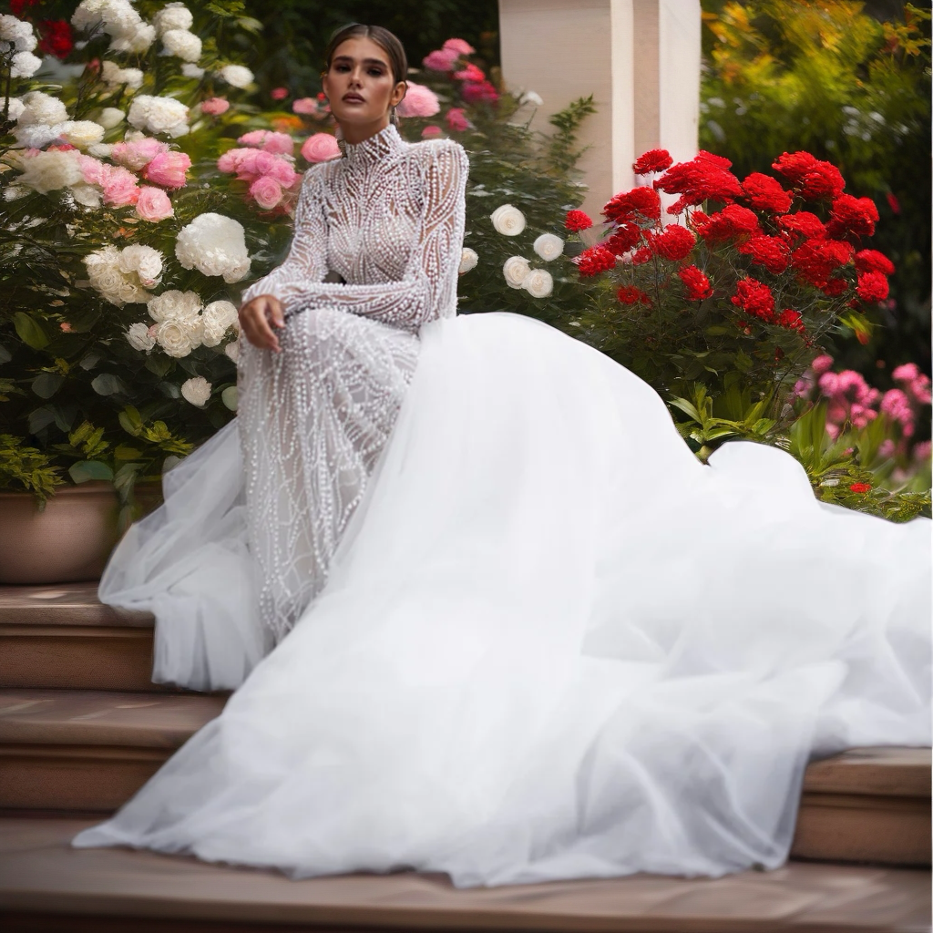 Beaded Long Sleeve Wedding Dress