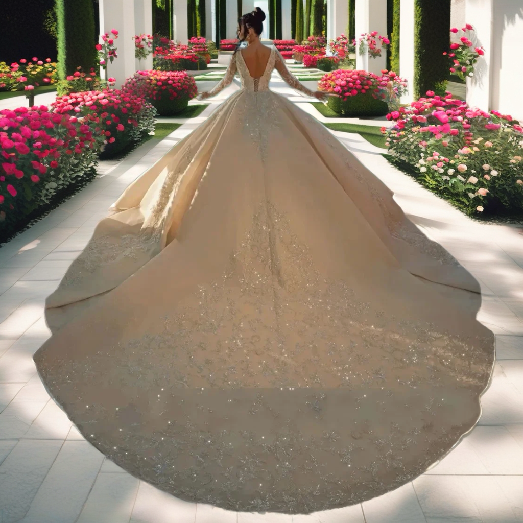 Crystal Beaded Long Sleeve Ball Gown Wedding Dress