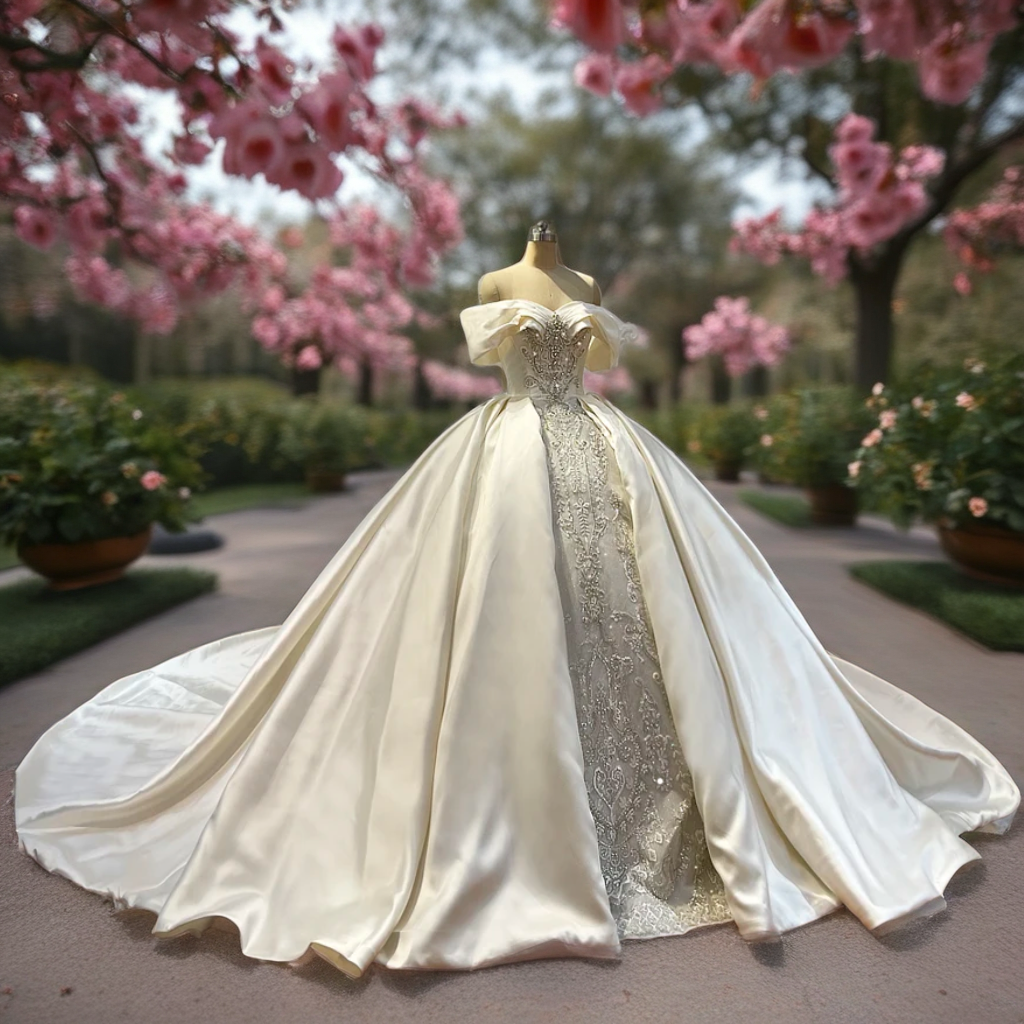 Off The Shoulder Beaded Ball Gown Wedding Dress