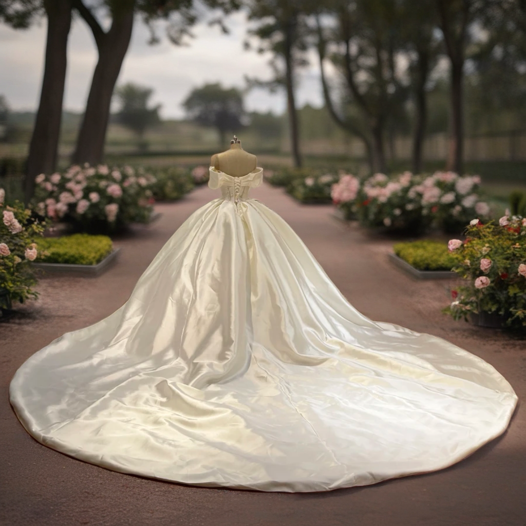 Off The Shoulder Beaded Ball Gown Wedding Dress