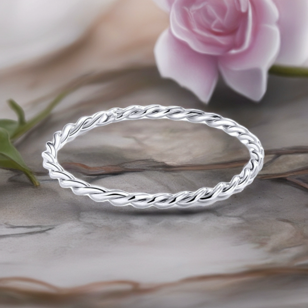 S925 Sterling Silver Twist Simple Stackable Ring