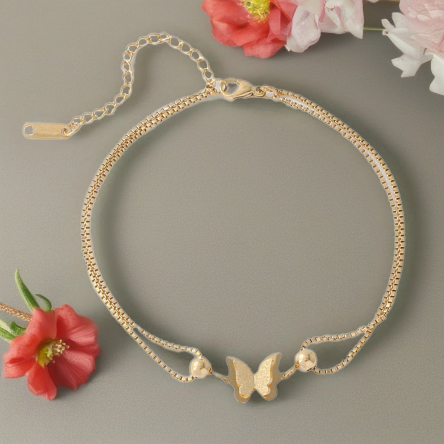 Stainless Steel Butterfly Charm Anklet