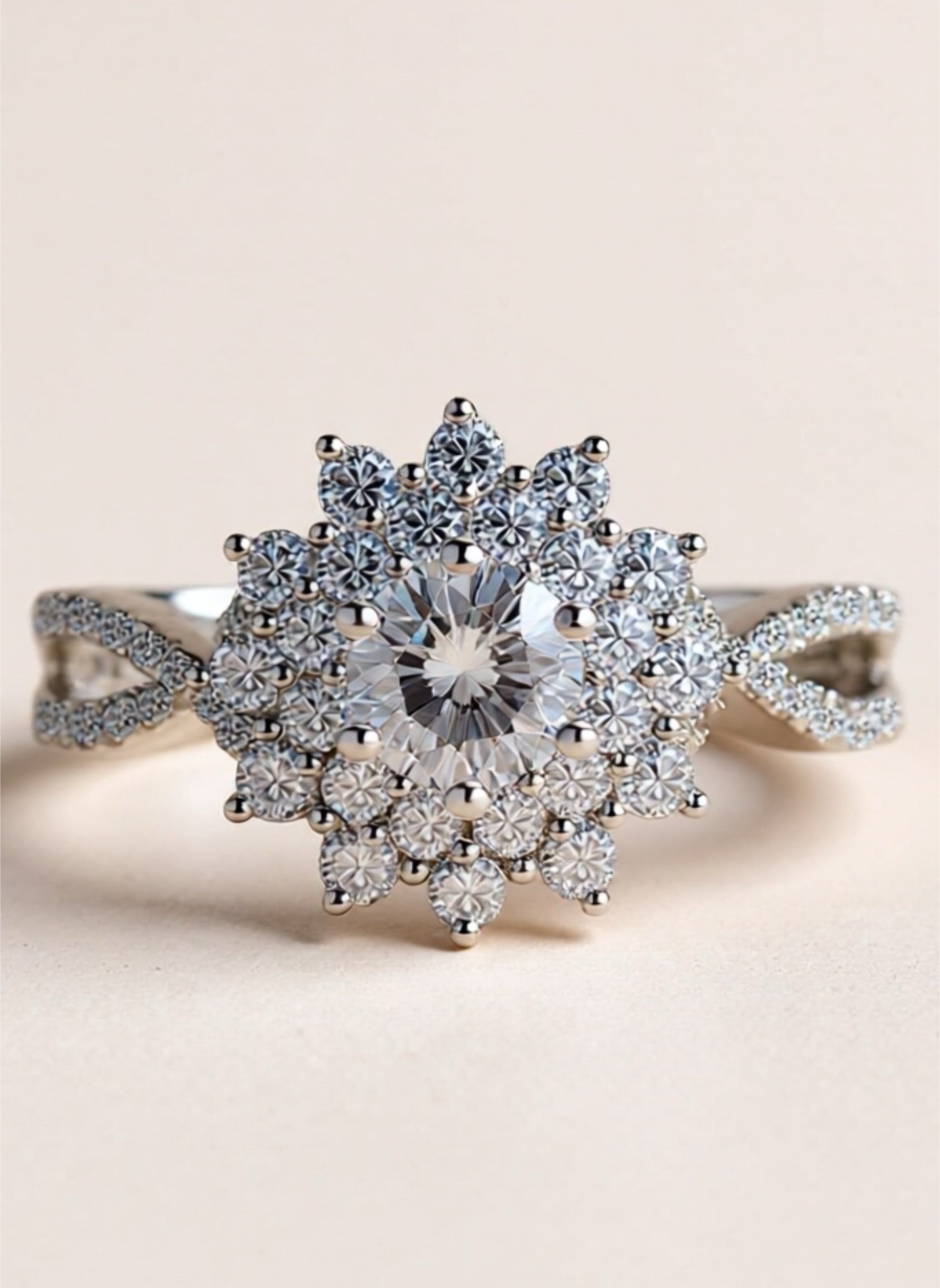 Moissanite Flower-Shape Split Shank 925 Sterling Silver Ring