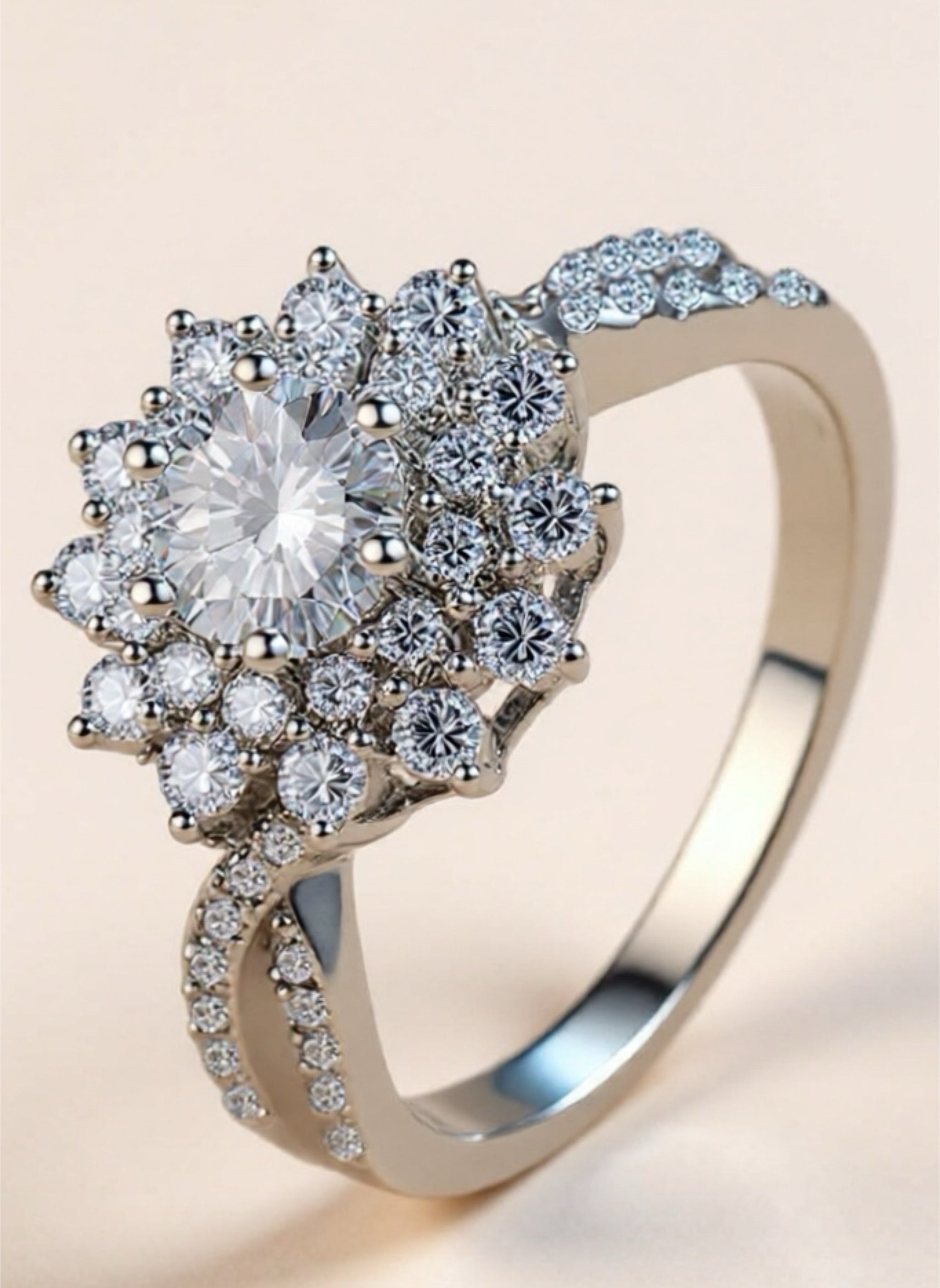 Moissanite Flower-Shape Split Shank 925 Sterling Silver Ring